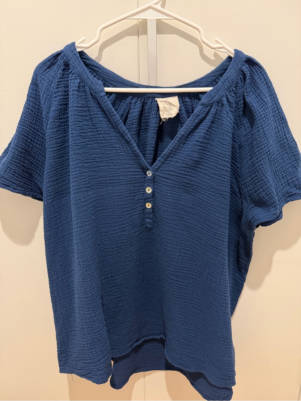 Casual Blue Joie cotton V-Neck Button Women's Top gently worn